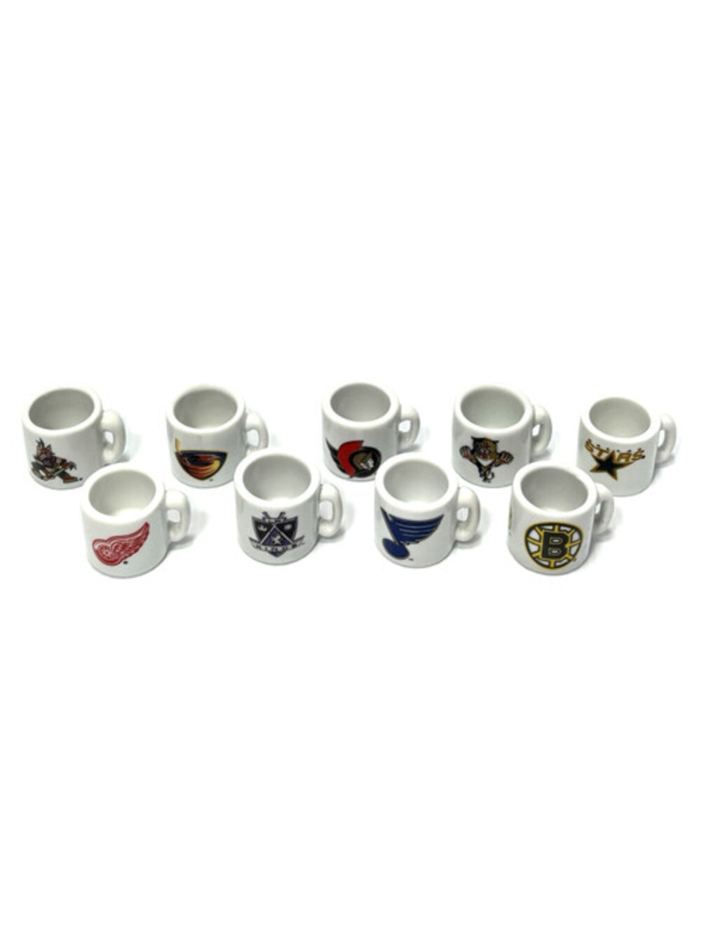NHL Mini Mug Toys Glass Cup Lot of 11 Red Wings, Bruins ,Kings ,Stars, GUC
